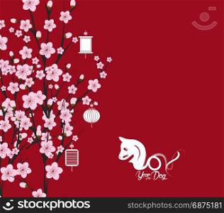 traditional chinese new year. Blossom background. Year of the dog