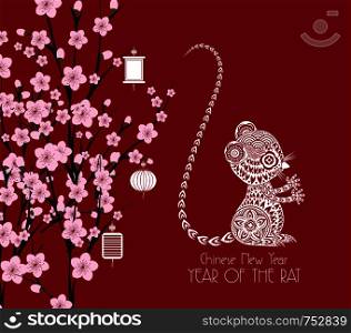 traditional chinese new year. Blossom background. Year of the rat