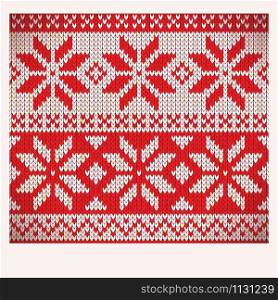 Traditional christmas knitted ornamental pattern with snowflakes in red