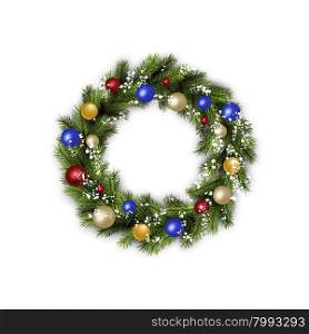 Traditional Christmas wreath on a white background. Vector illustration. Traditional Christmas wreath