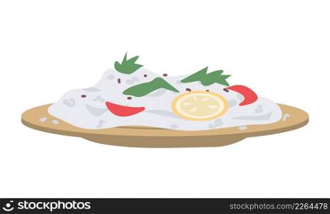 Traditional dish semi flat color vector object. Full sized item on white. Dinner served. Healthy and organic food simple cartoon style illustration for web graphic design and animation. Traditional dish semi flat color vector object