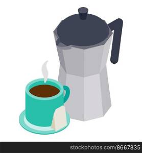 Traditional drink icon isometric vector. Geyser coffee maker, moka pot, hot drink. Brewing coffee, culture, tradition. Traditional drink icon isometric vector. Geyser coffee maker moka pot hot drink