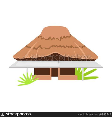 Traditional ethnic house in village semi flat color vector object. Jungle bungalow. Indonesian hut. Full sized item on white. Simple cartoon style illustration for web graphic design and animation. Traditional ethnic house in village semi flat color vector object