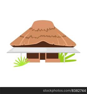 Traditional ethnic house in village semi flat color vector object. Jungle bungalow. Indonesian hut. Full sized item on white. Simple cartoon style illustration for web graphic design and animation. Traditional ethnic house in village semi flat color vector object