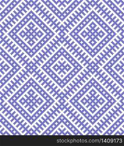 Traditional ethnic Russian and slavic ornament.DISABLING LAYER, you can obtain seamless pattern.The pattern is filled with blue circles.. Seamless Traditional Russian and ornament made by circles in blue.