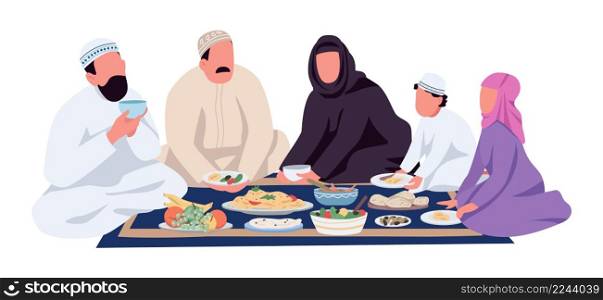 Traditional family dinner semi flat color vector characters. Sitting figures. Full body person on white. Eating and drinking simple cartoon style illustration for web graphic design and animation. Traditional family dinner semi flat color vector characters