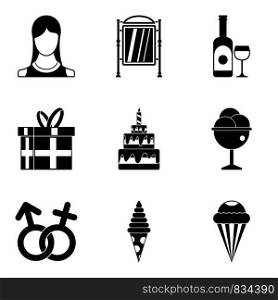 Traditional family icons set. Simple set of 9 traditional family vector icons for web isolated on white background. Traditional family icons set, simple style