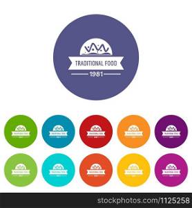 Traditional food icons color set vector for any web design on white background. Traditional food icons set vector color