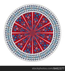 Traditional Georgian round decorative element, isolated vector over white background.
