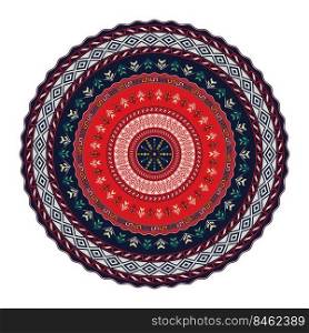 Traditional Georgian round decorative element, isolated vector over white background.