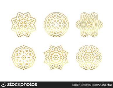 Traditional golden decor on white background. Abstract golden ornament.. Oriental gold pattern. Golden snowflakes set