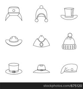 Traditional hat icon set. Outline set of 9 traditional hat vector icons for web isolated on white background. Traditional hat icon set, outline style