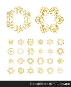 Traditional indian art henna tattoo golden stickers mehndi design.. Vector golden mandala set