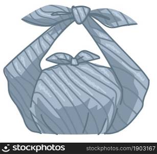 Traditional japanese packaging or bag with ties, isolated cloth used for wrapping. Ecologically friendly alternatives, old fashioned handbag for carrying objects. Vector in flat style illustration. Bag or ecological packaging, japanese packing