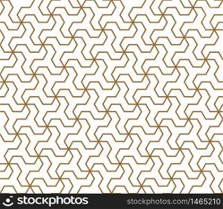 Traditional Japanese seamless geometric pattern .Silhouette with golden average thickness lines.. Seamless traditional Japanese geometric ornament .Golden color lines.