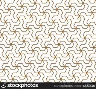 Traditional Japanese seamless geometric pattern .Silhouette with golden average thickness lines.ROUNDED corners.. Seamless traditional Japanese geometric ornament .Golden color lines.
