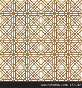 Traditional Japanese seamless geometric pattern .Silhouette with golden thick lines.Square grid.. Seamless traditional Japanese geometric ornament .Golden color lines.