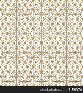 Traditional Japanese seamless woodwork geometric pattern .Silhouette with golden average lines.For wrapping,fabric,textile,disign template,laser cutting.. Seamless traditional Japanese geometric ornament .Golden color lines.
