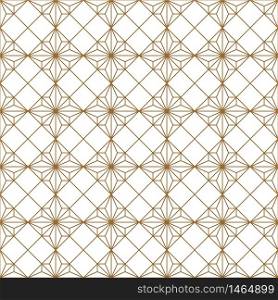 Traditional Japanese seamless woodwork geometric pattern .Silhouette with golden average lines.For wrapping,fabric,textile,disign template,laser cutting.. Seamless traditional Japanese geometric ornament .Golden color lines.