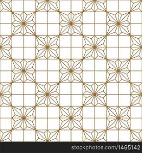 Traditional Japanese seamless woodwork geometric pattern .Silhouette with golden average lines.For wrapping,fabric,textile,disign template,laser cutting.Square grid.. Seamless traditional Japanese geometric ornament .Golden color lines.