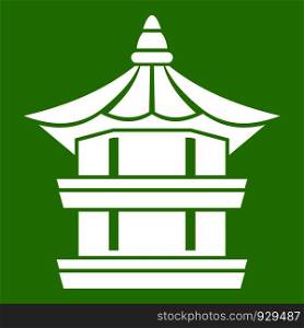Traditional korean pagoda icon white isolated on green background. Vector illustration. Traditional korean pagoda icon green