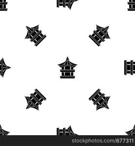 Traditional korean pagoda pattern repeat seamless in black color for any design. Vector geometric illustration. Traditional korean pagoda pattern seamless black