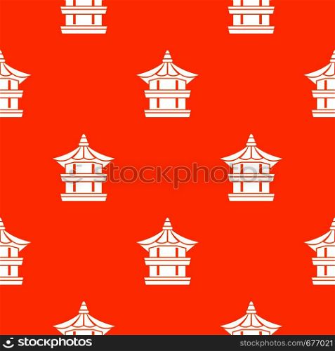 Traditional korean pagoda pattern repeat seamless in orange color for any design. Vector geometric illustration. Traditional korean pagoda pattern seamless