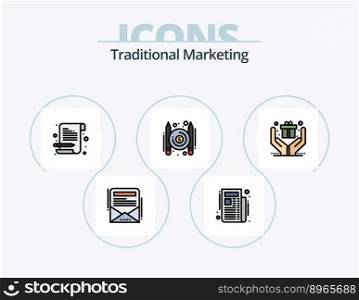 Traditional Marketing Line Filled Icon Pack 5 Icon Design. blogger. message. print ad. chat. cover