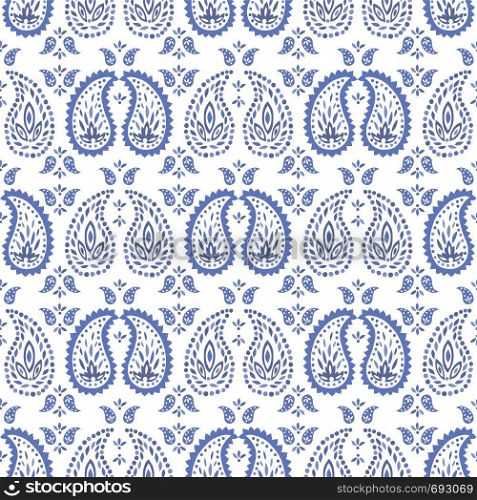 Traditional Medium Scale Blue Paisley Foulard Vector Seamless Pattern. Set Layout. Whimsical classic background. Perfect for textile. Traditional Medium Scale Blue Paisley Foulard Vector Seamless Pattern. Set Layout. Whimsical classic background.