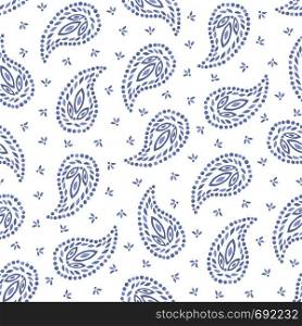 Traditional Medium Scale Blue Paisley Foulard Vector Seamless Pattern. Whimsical classic background. Perfect for textile. Traditional Medium Scale Blue Paisley Foulard Vector Seamless Pattern. Whimsical classic background.