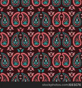 Traditional Medium Scale Colorful Paisley Foulard Vector Seamless Pattern. Oriental Indian Print. Whimsical classic background. Perfect for textile. Traditional Medium Scale Colorful Paisley Foulard Vector Seamless Pattern. Oriental Whimsical classic background