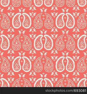 Traditional Medium Scale Coral Paisley Foulard Vector Seamless Pattern. Set Layout. Whimsical classic background. Perfect for textile. Traditional Medium Scale Coral Paisley Foulard Vector Seamless Pattern. Set Layout. Whimsical classic background.