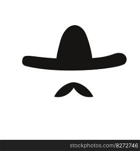 Traditional Mexican fiesta flat vector silhouette illustrations of sombrero and mustaches