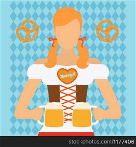 Traditional Oktoberfest woman character with beer vector illustration. Traditional Oktoberfest woman icon