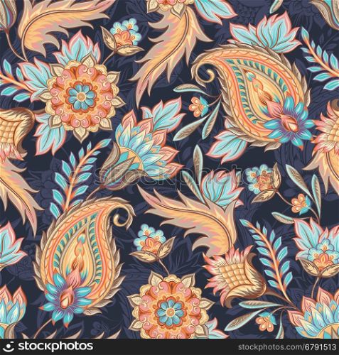 Traditional oriental paisley pattern. Seamless vintage flowers background. Decorative ornament backdrop for fabric, textile, wrapping paper, card, invitation, wallpaper, web design.