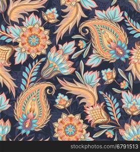 Traditional oriental paisley pattern. Seamless vintage flowers background. Decorative ornament backdrop for fabric, textile, wrapping paper, card, invitation, wallpaper, web design.