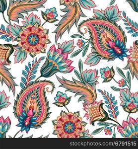 Traditional oriental seamless paisley pattern. Vintage flowers background. Decorative ornament backdrop for fabric, textile, wrapping paper, card, invitation, wallpaper, web design.