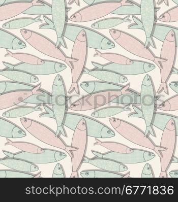 Traditional Portuguese icon. Colored sardines with geometric patterns. Seamless fish pattern. Vector illustration