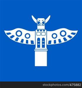 Traditional religious totem pole icon white isolated on blue background vector illustration. Traditional religious totem pole icon white