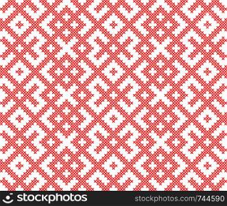 Traditional Russian and slavic ornament embroidered cross-stitch.DISABLING LAYER, you can obtain seamless pattern. Traditional Russian and slavic ornament