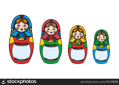 Traditional Russian doll- matreshka,isolated on white background,funny vector illustration. Traditional Russian doll- matreshka,isolated on white background