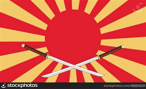Traditional samurai weapon, Japanese katana sword retro poster design.