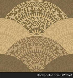 Traditional seamless vintage brown fan shaped ornate elements with Greek patterns, Meander