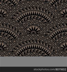 Traditional seamless vintage dark fan shaped ornate elements with Greek patterns, Meander