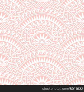 Traditional seamless vintage pink and white fan shaped ornate elements with Greek patterns, Meander