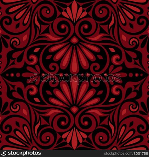 Traditional seamless vintage red and black square floral Greek ornament, Meander