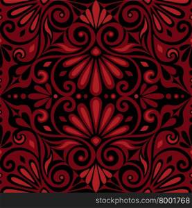 Traditional seamless vintage red and black square floral Greek ornament, Meander
