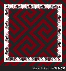 Traditional seamless vintage red, black and white square Greek ornament, Meander