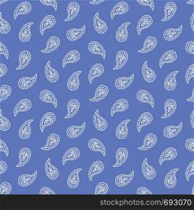 Traditional Small Scale Blue Paisley Foulard Vector Seamless Pattern. Whimsical classic background. Perfect for textile. Traditional Small Scale Blue Paisley Foulard Vector Seamless Pattern. Whimsical classic background.