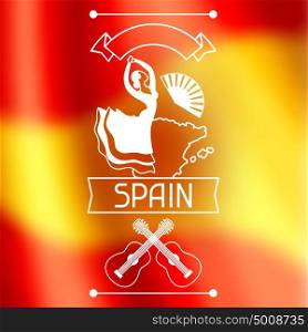 Traditional spanish flamenco. Spain background design on blurred flag. Traditional spainish flamenco. Spain background design on blurred flag.